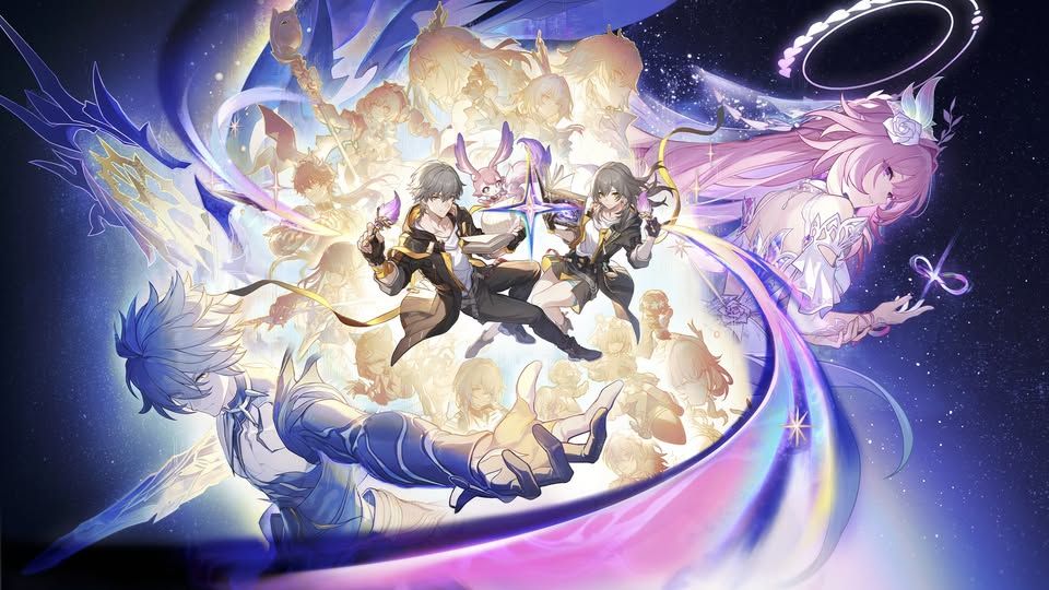 Colorful comic characters gathered around a glowing star